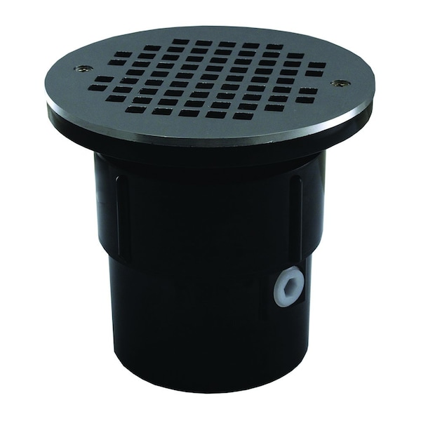 Jones Stephens 3in. x 4in. ABS Pipe Fit Drain Base with 3-1/2in. Plastic Spud and 6in. Stainless Steel Strainer D53023 - main